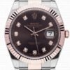 Replica Rolex Datejust 41mm 18k 2-Tone Rose Gold Flat Three Piece Links Fluted Bezel Chocolate Dial Diamond Markers - Image 2